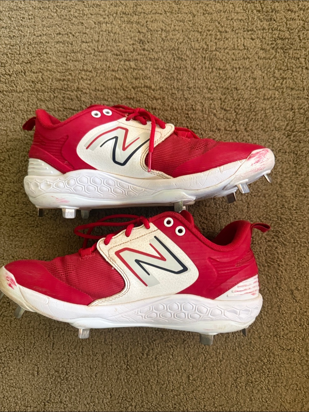 New Balance mens Red and White Baseball Cleats foam fresh 9.5 - Picture 3 of 7